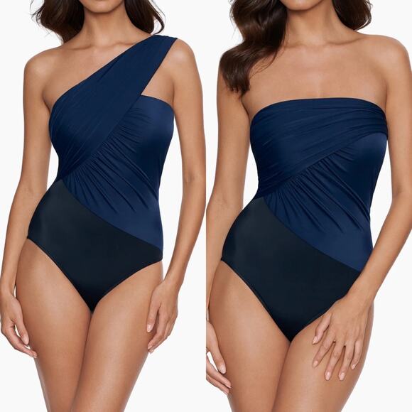 Magicsuit Colorblock Navy Black Slim Goddess Underwire One-Piece 10 - Picture 1 of 8